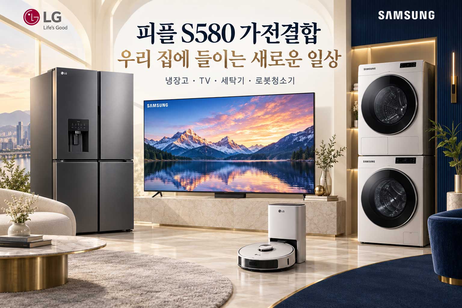 피플 S580 가전결합. LG·삼성 냉장고, TV, 세탁기와 로봇청소기로 꾸민 새로운 일상